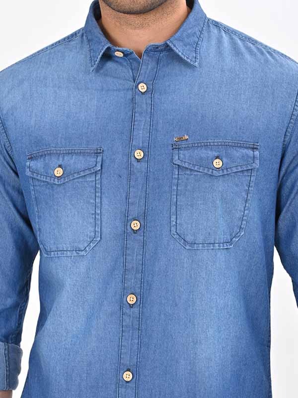 Indian Terrain Men's Slim Fit Full Sleeve Solid Blue Shirt